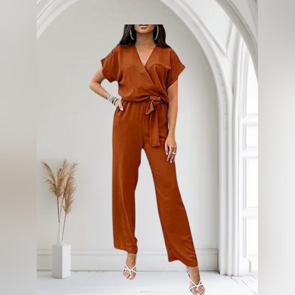 🚫SOLD🚫Ava & Viv Cognac Brown Jumpsuit with Semi Wide-Leg Design EUC SIZE 3XL